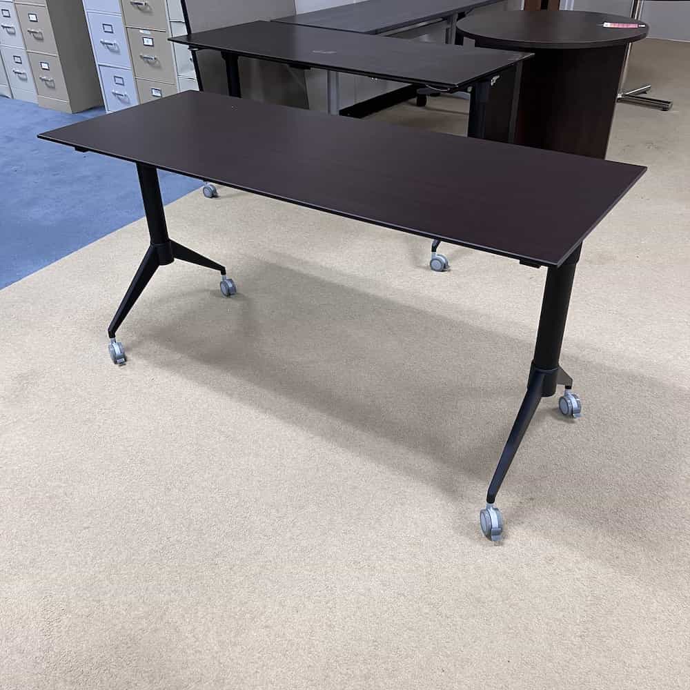 60" Espresso and Black Training Table Desk with Wheels Flip Top