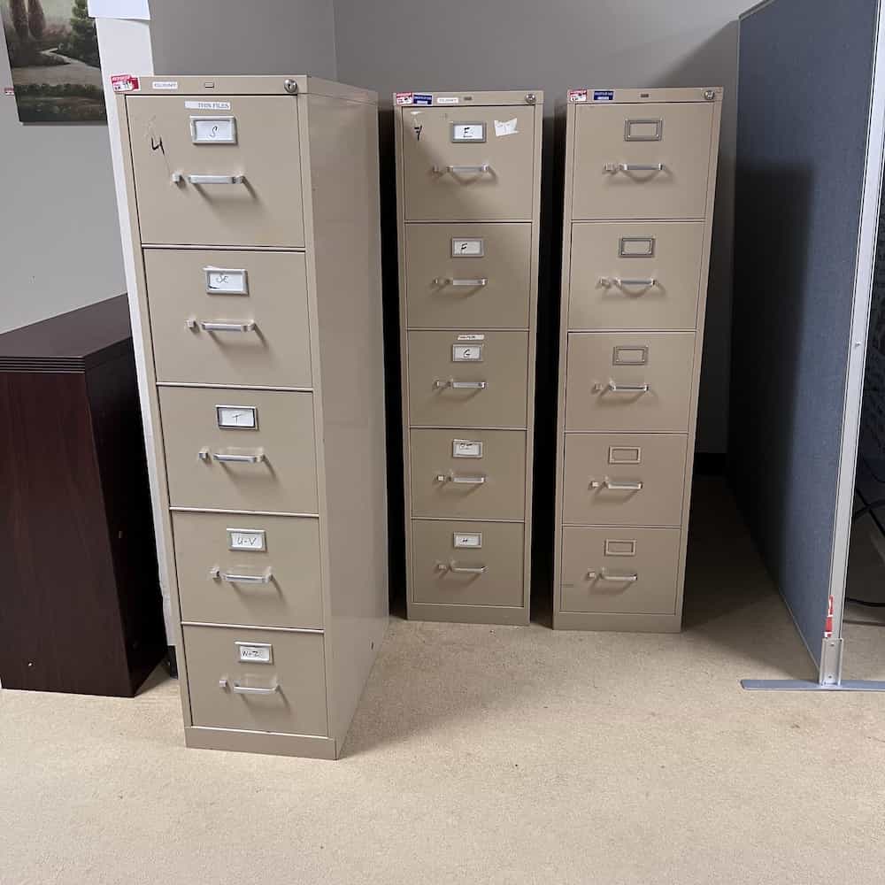 Tan Metal 5 Drawer Vertical File Cabinet