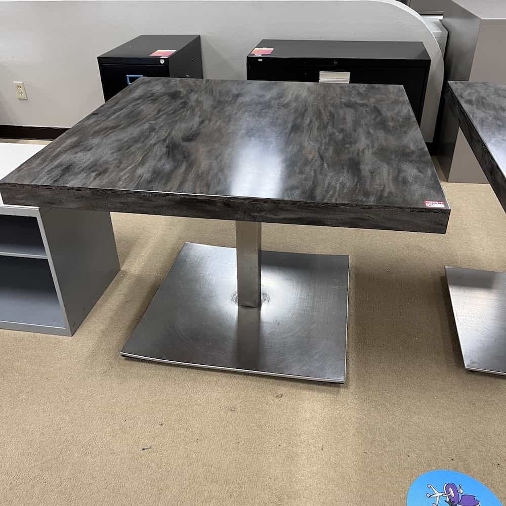 rectangle grey table with metal base