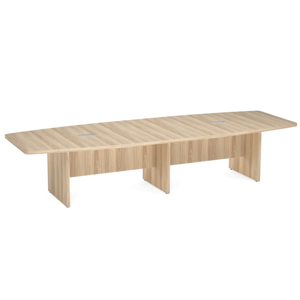 12 foot laminate boat shaped conference table with slab base, new office furniture