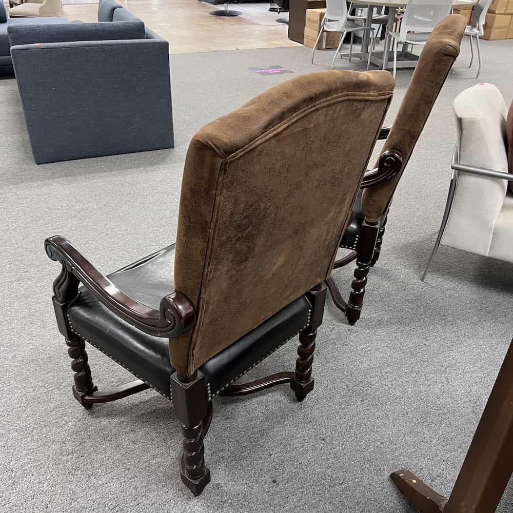 brown used parson chairs matching set vinyl base suede back