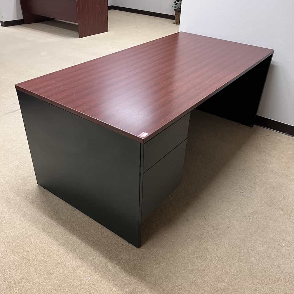 cherry and green laminate Desk with One Hanging File