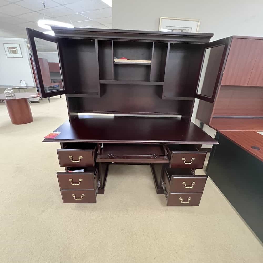 mahogany executive desk with hutch open