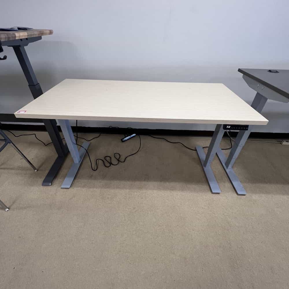 maple height adjustable standing desk, grey base