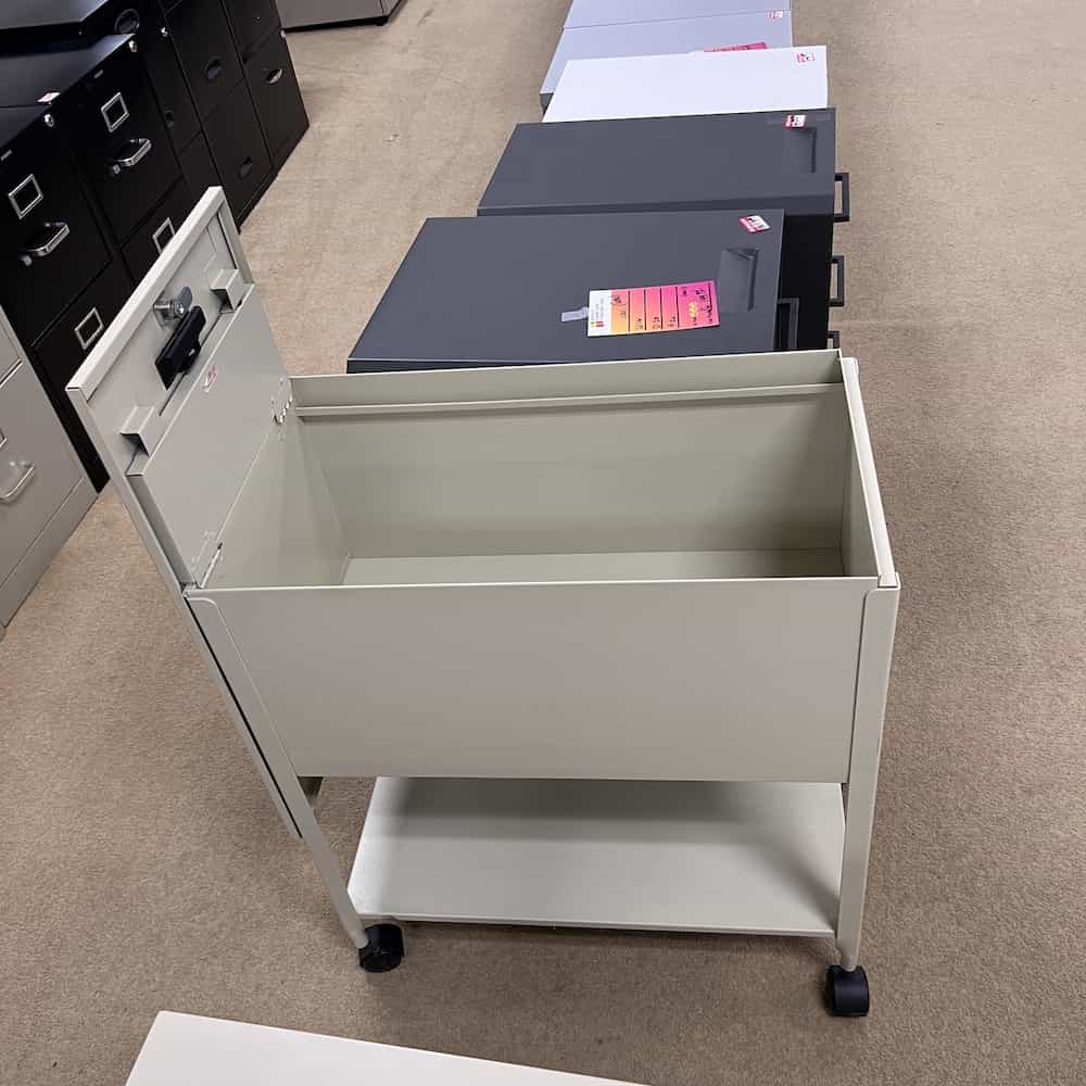 tan rolling office file with flip top