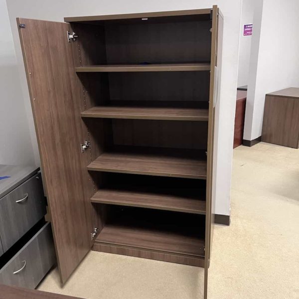 walnut storage cabinet, open