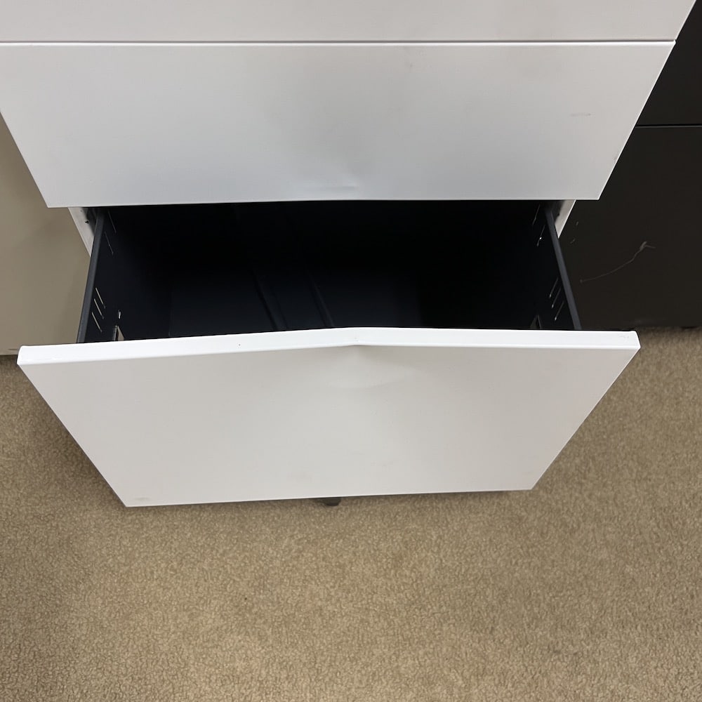 white metal box box file with dented drawer