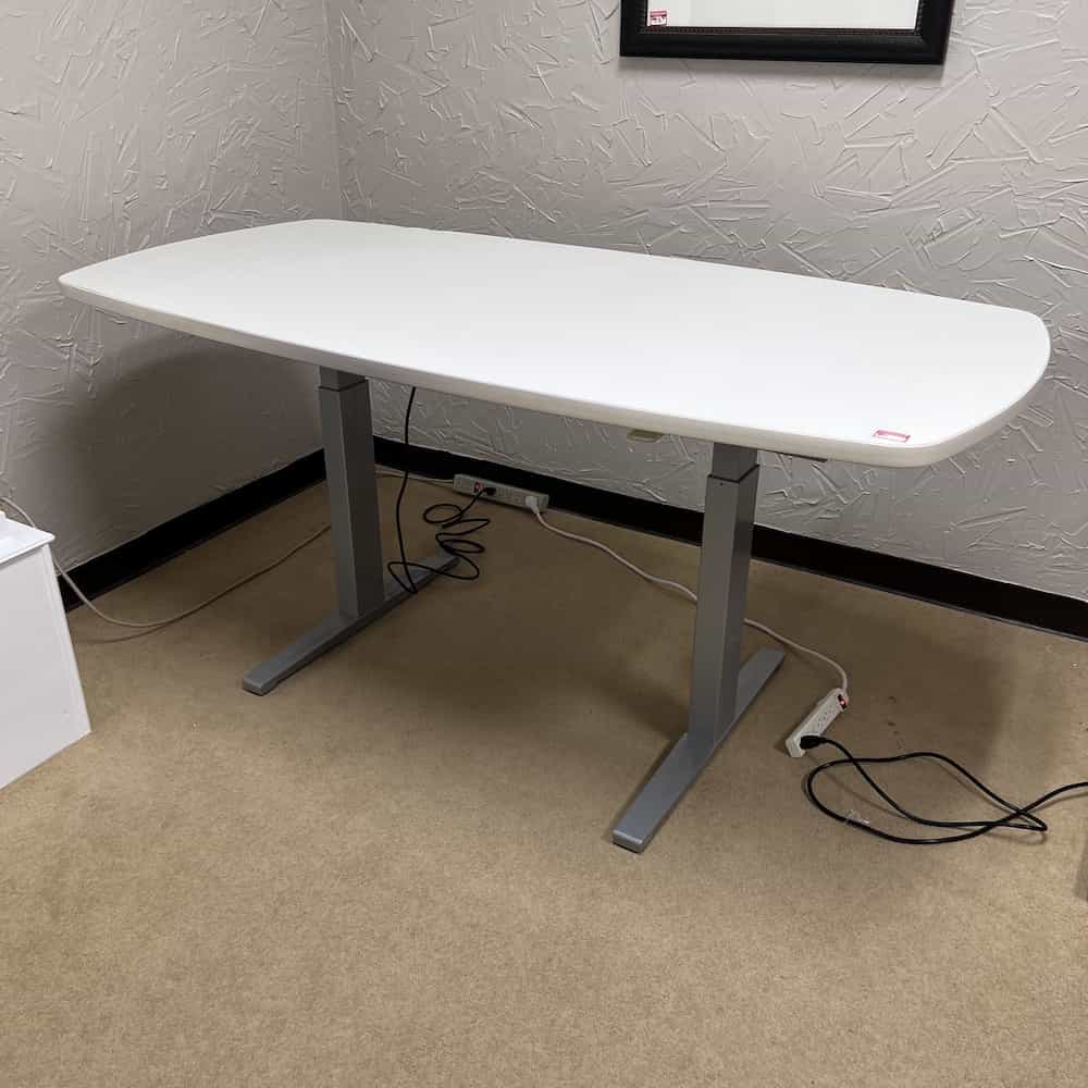 white rounded edge height adjustable desk