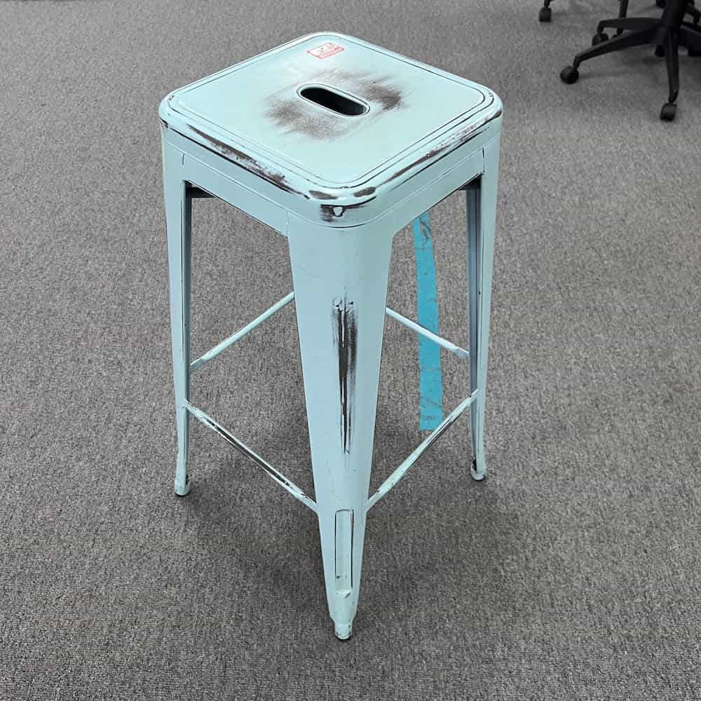 blue metal distressed stool