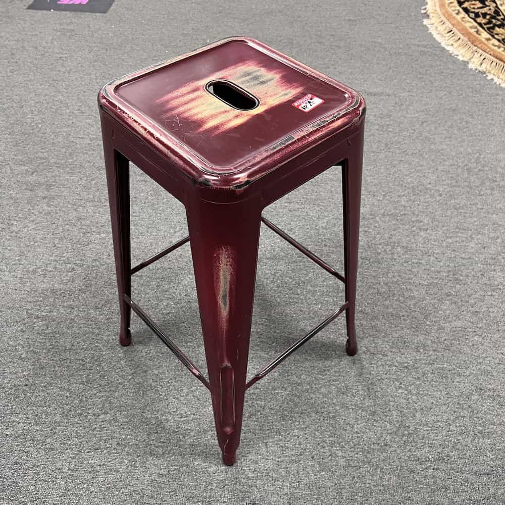 red marroon distressed metal stool