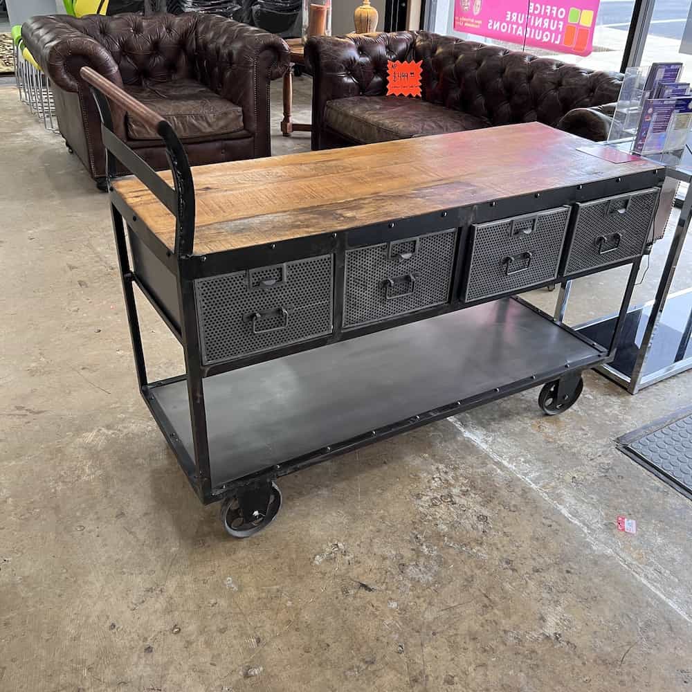 oak and black distressed industrial buffet