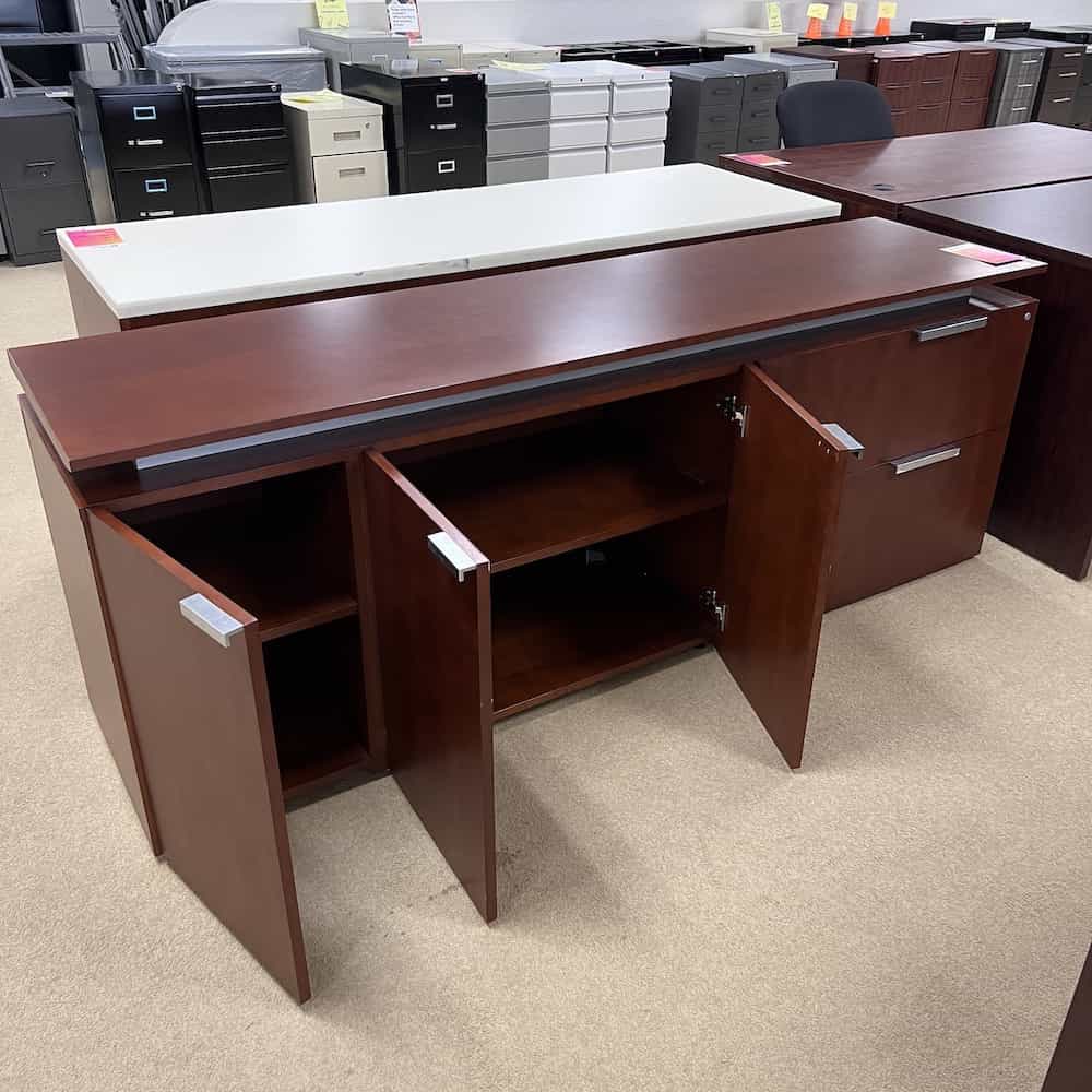 mahogany and silver credenza 2 drawer lateral and 3 door cabinet