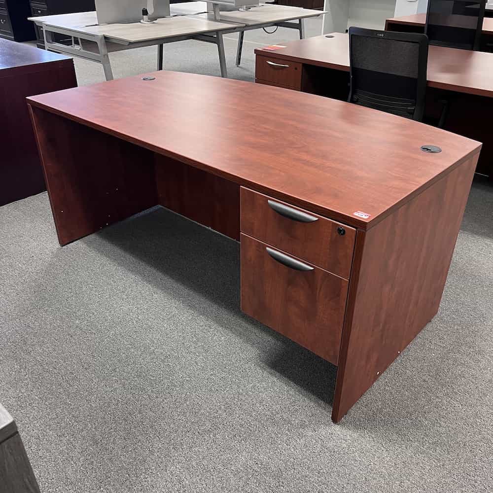 Bow Front Desk with 1 Hanging File, cherry