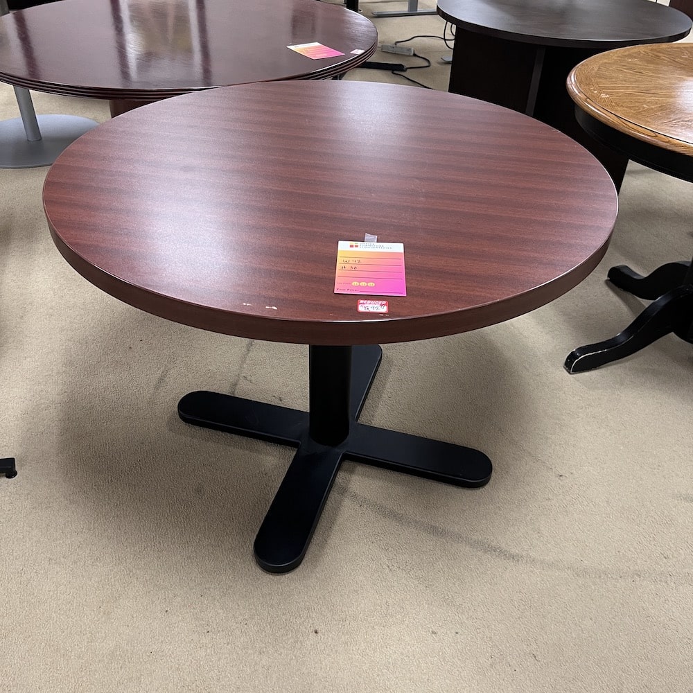 cherry laminate top, black metal base