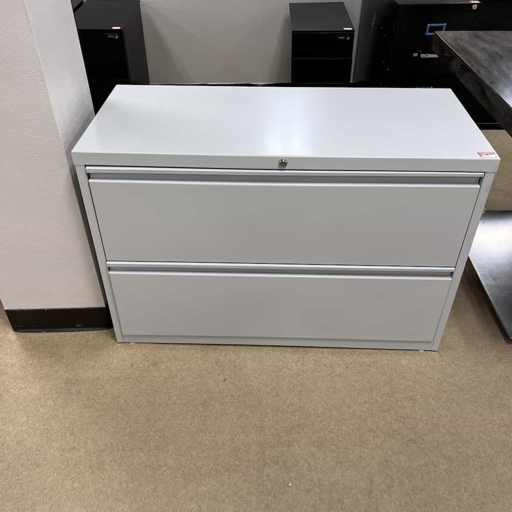 light grey metal 2 drawer file cabinet lateral