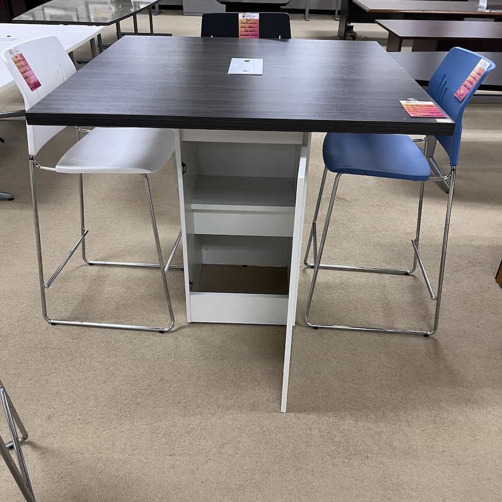 grey and white square high boy table