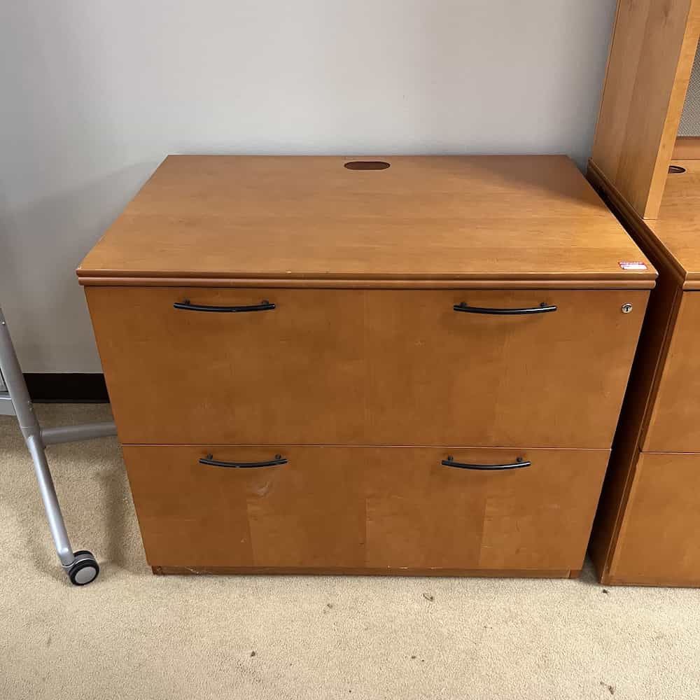 honey 2 drawer lateral with black pulls