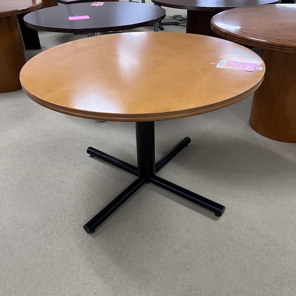 honey round break room table with black base