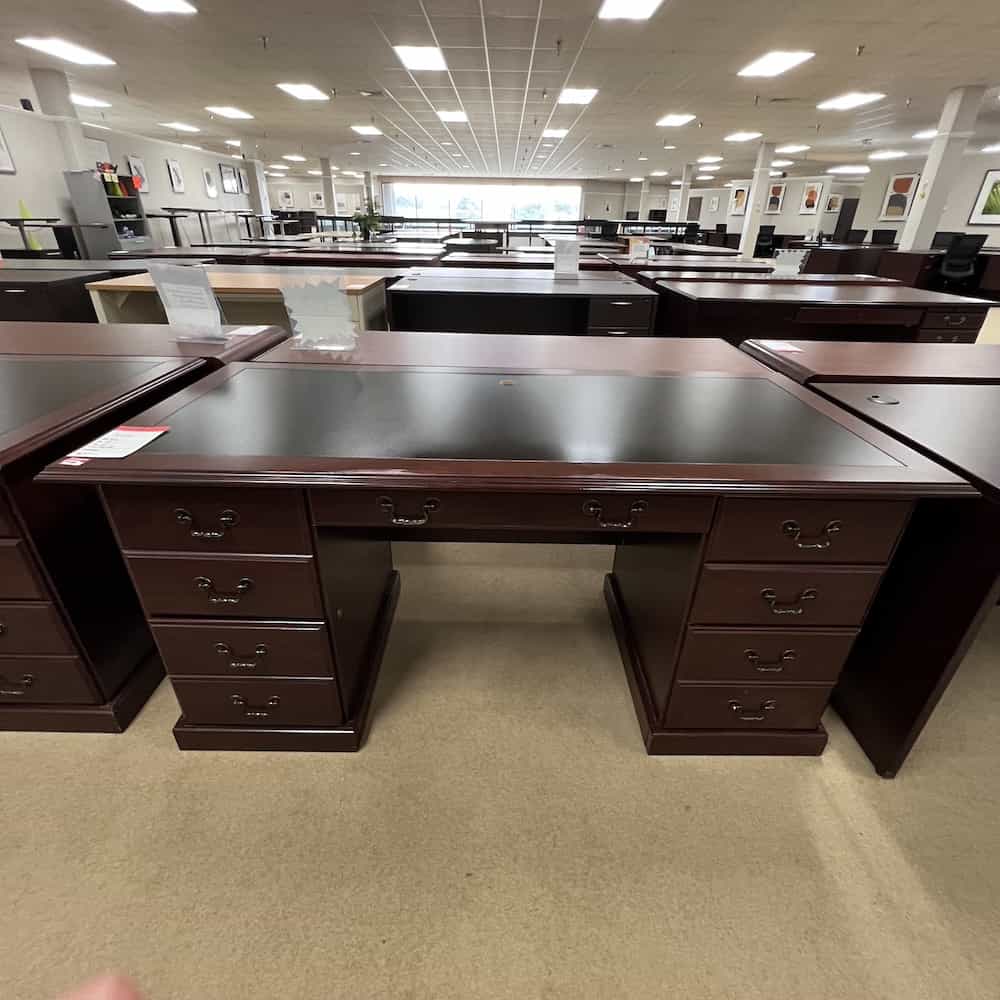 mahogany sauder desk executive traditional with black top