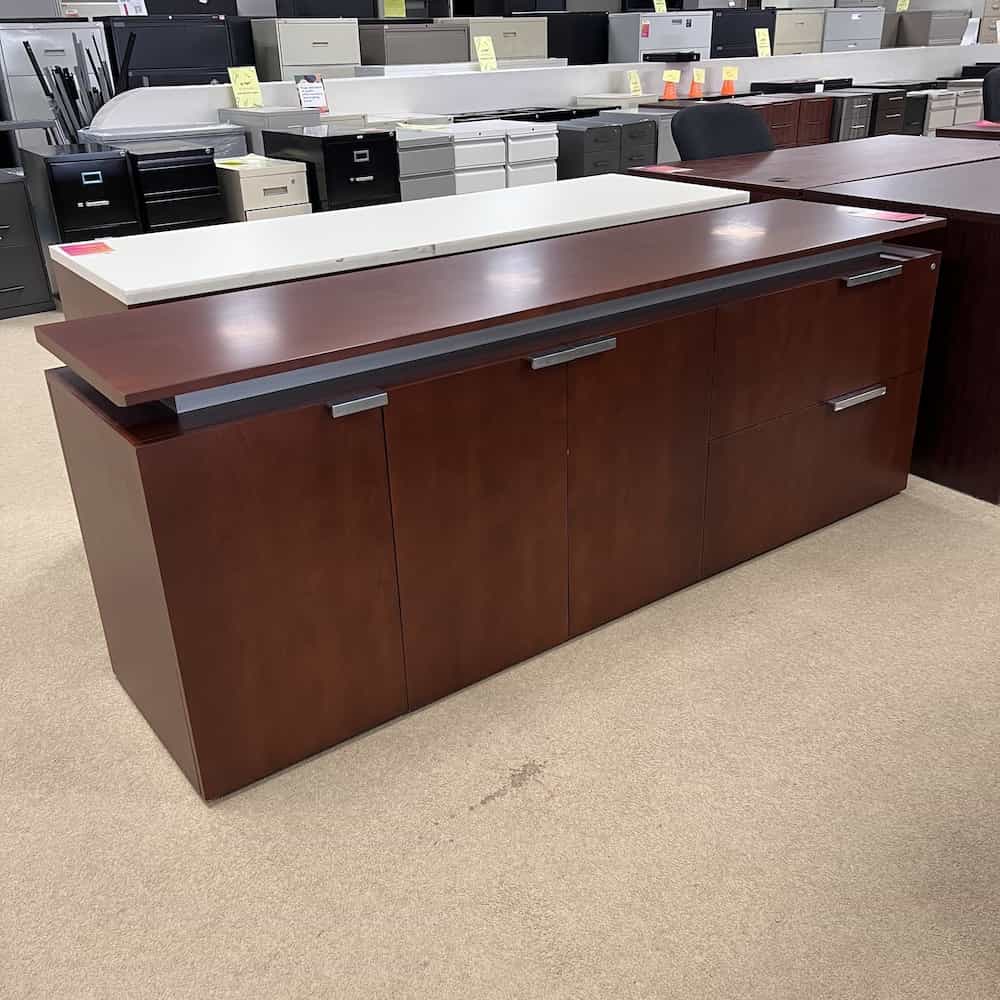 mahogany and silver credenza 2 drawer lateral and 3 door cabinet