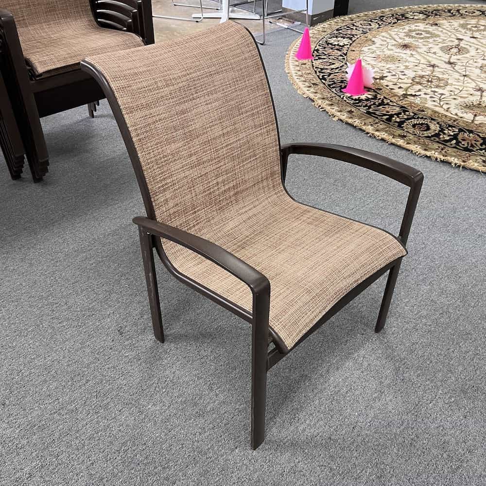 tan and metal brown stacking patio chair