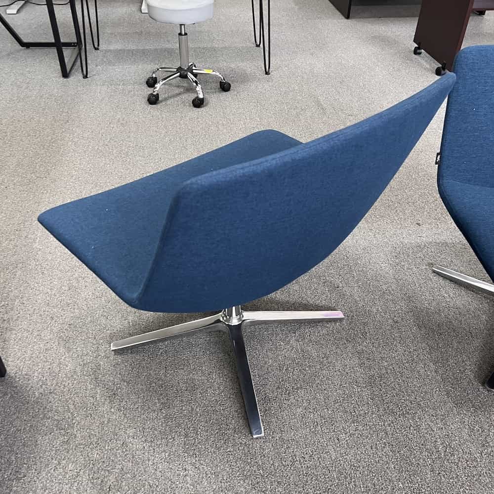 blue and chrome modern swivel chair back