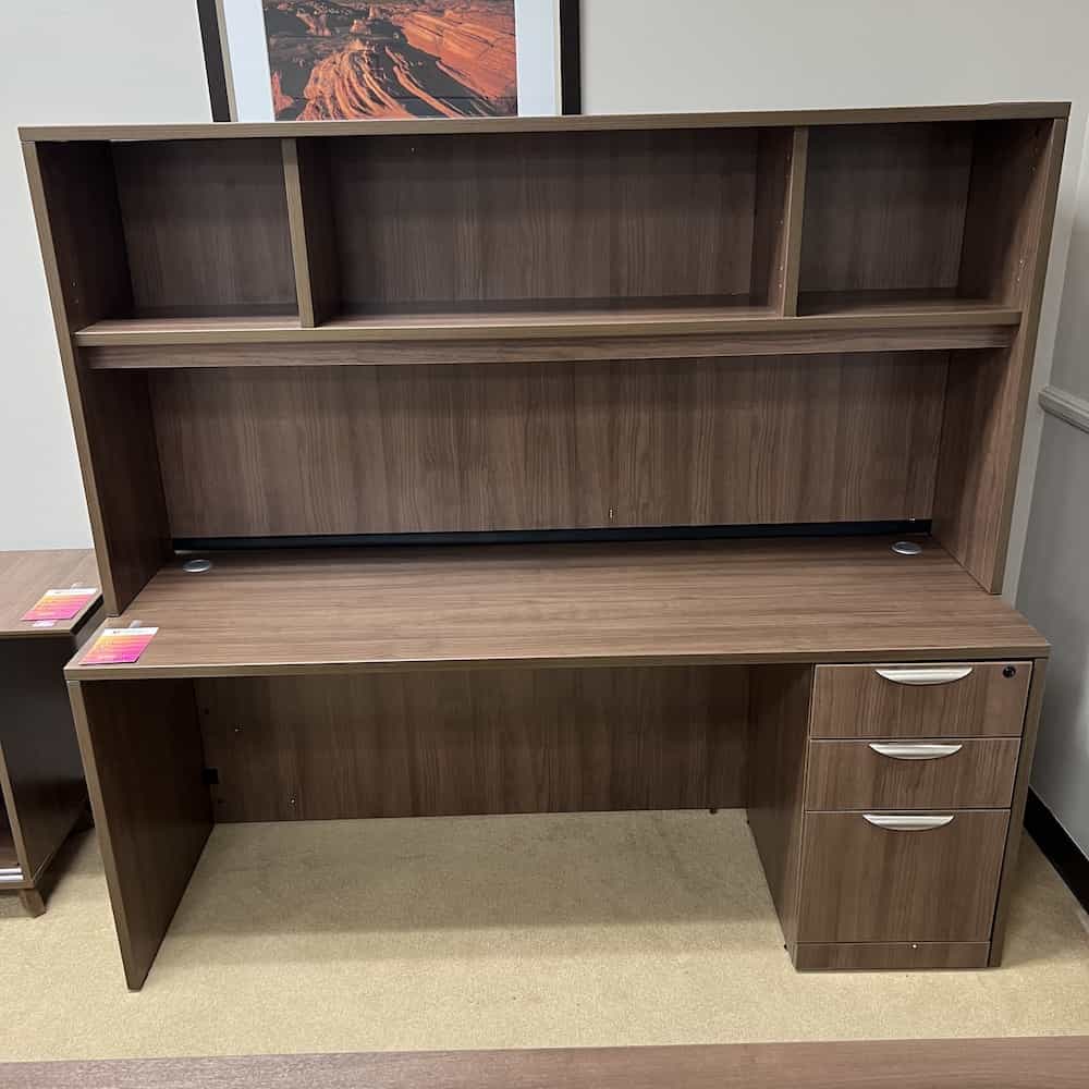 walnut credenza desk with box box file and open hutch