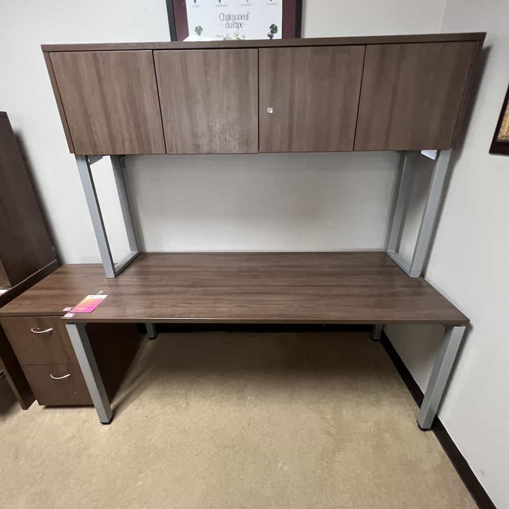 walnut and silver table desk with hutch