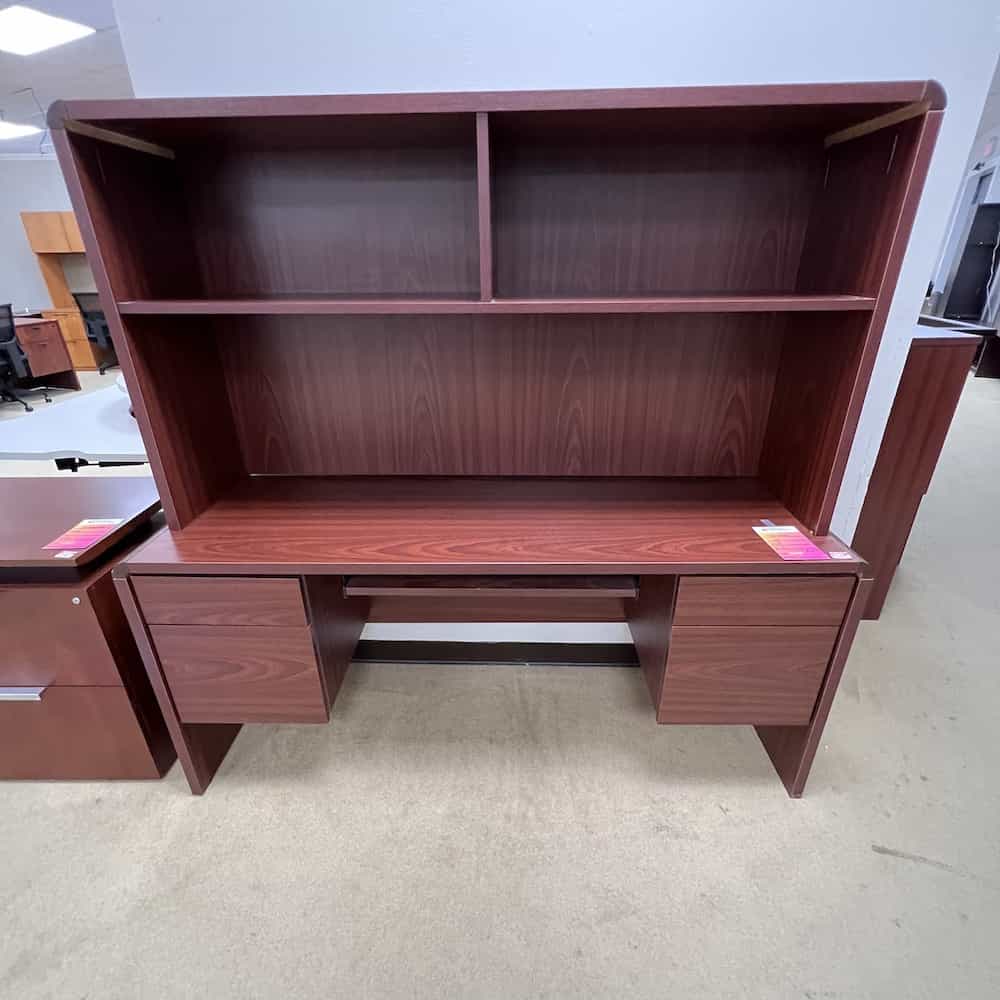 cherry credenza with hanging box file and open hutch