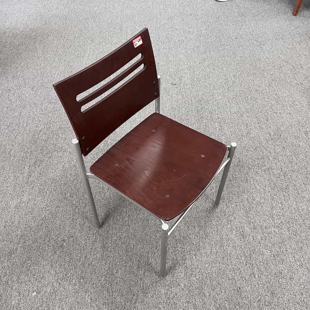 Stacking Chair mahogany and silver, slat back