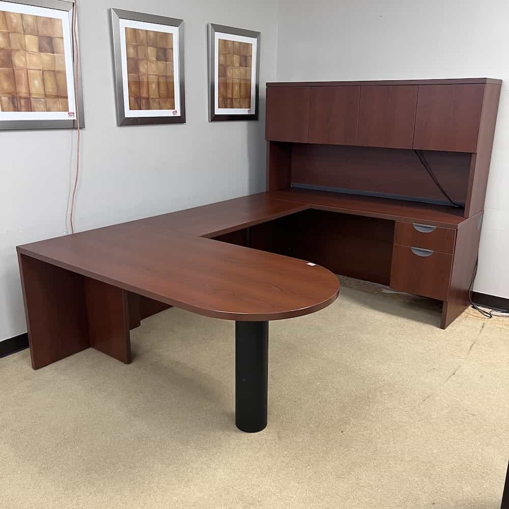 mahogany u-desk with hutch