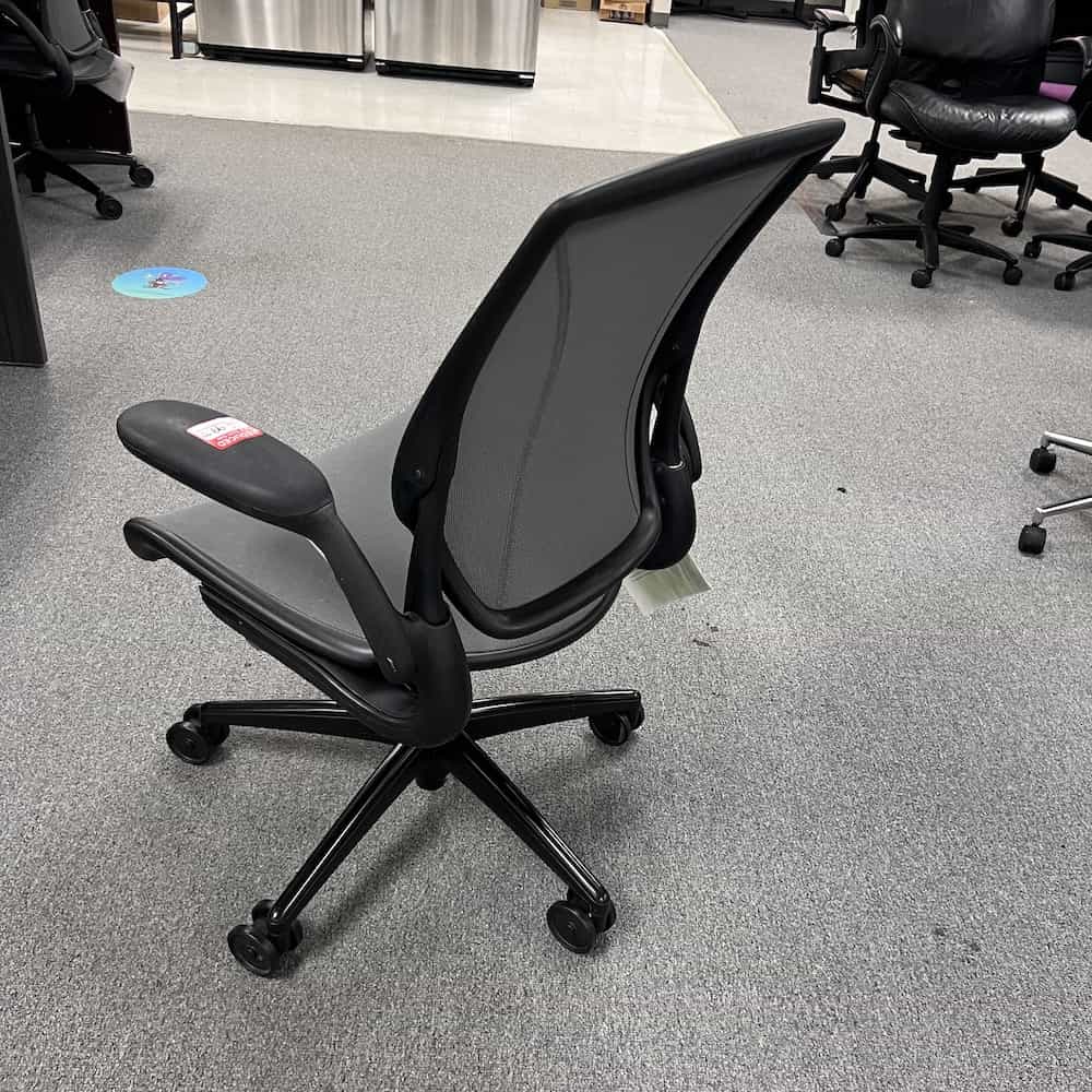 dark grey and black humanscale diffrient world chair office