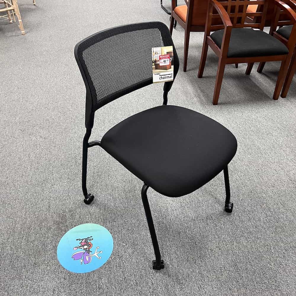 black mesh back and rolling stacking chair
