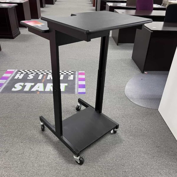 black rolling pedestal lectern