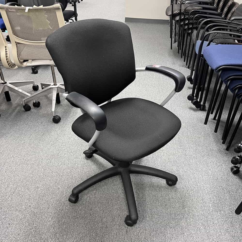 black and silver global supra chair, fixed arm
