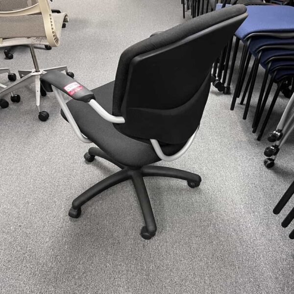 black and silver global supra chair, fixed arm