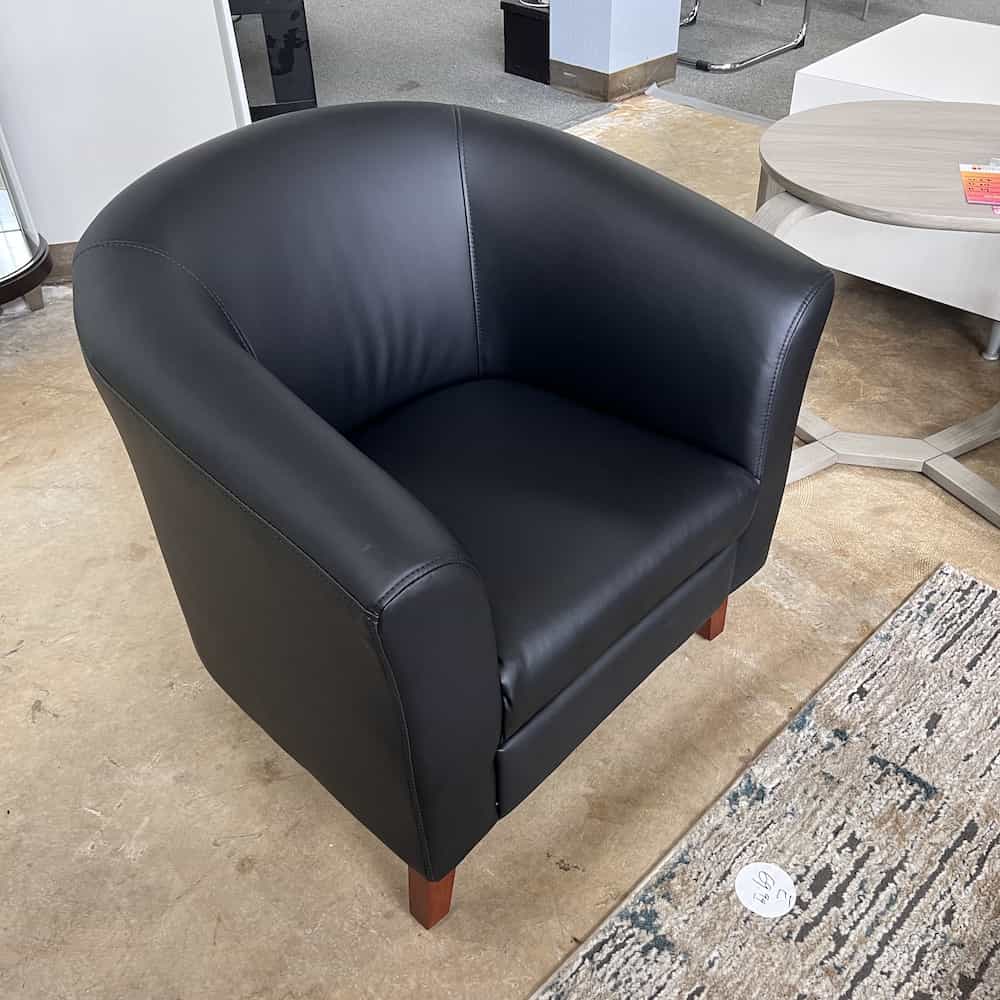 Black and Cherry Vinyl Modern Barrel Chair | Office Furniture Liquidations