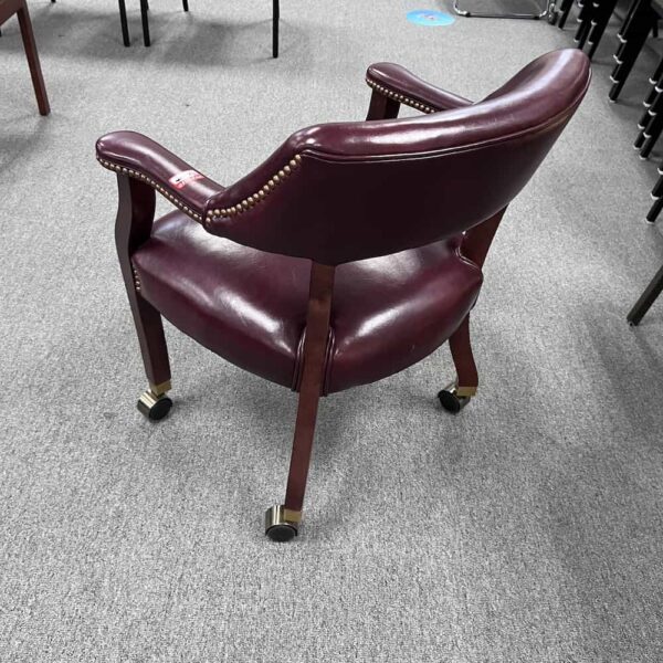 mahogany and burgundy rolling poker chair, back view