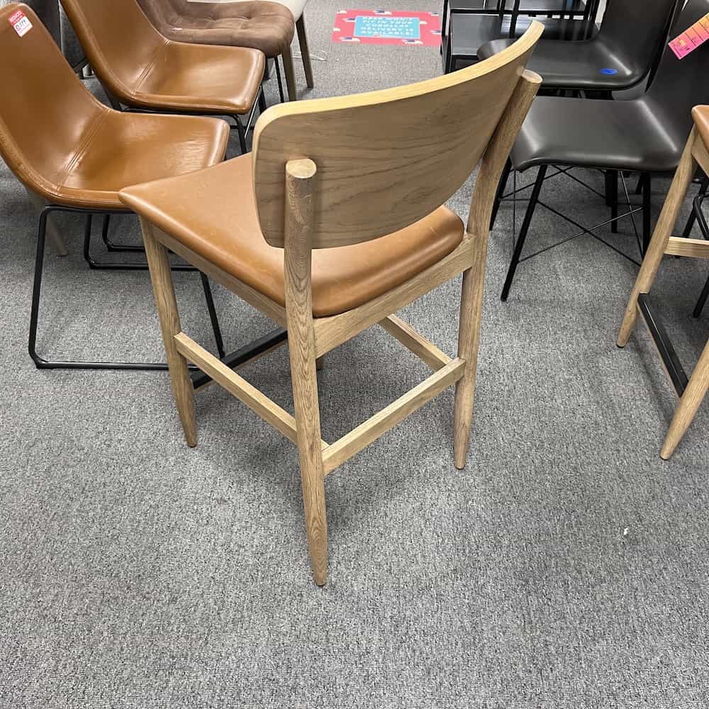 oak and camel brown counter height dining chairs