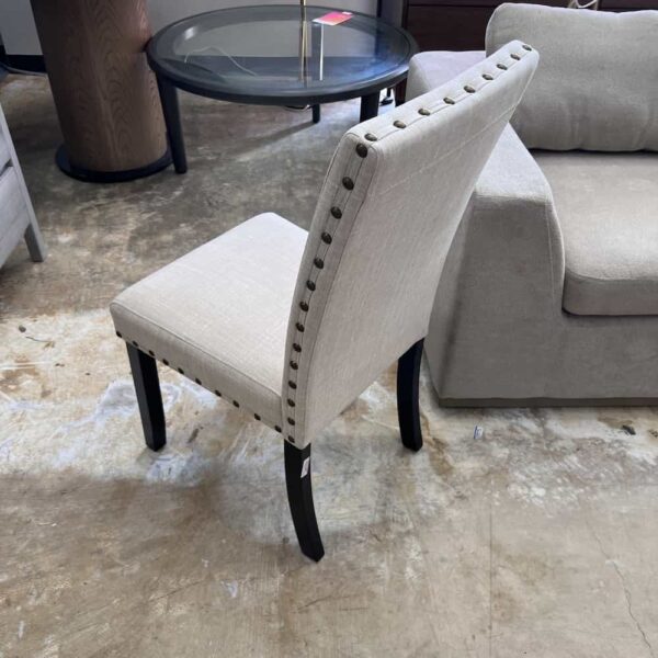 beige and espresso parson chair with rivets