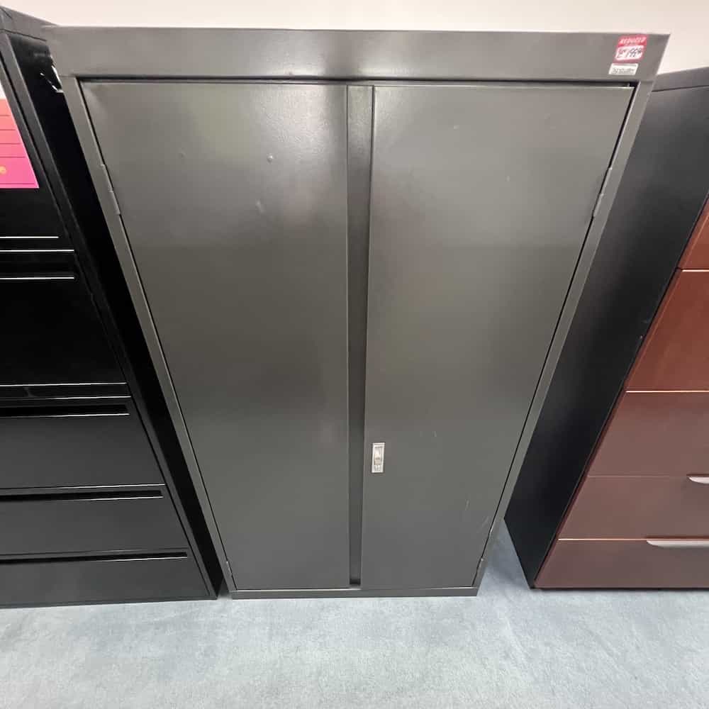 grey metal 2 door storage cabinet