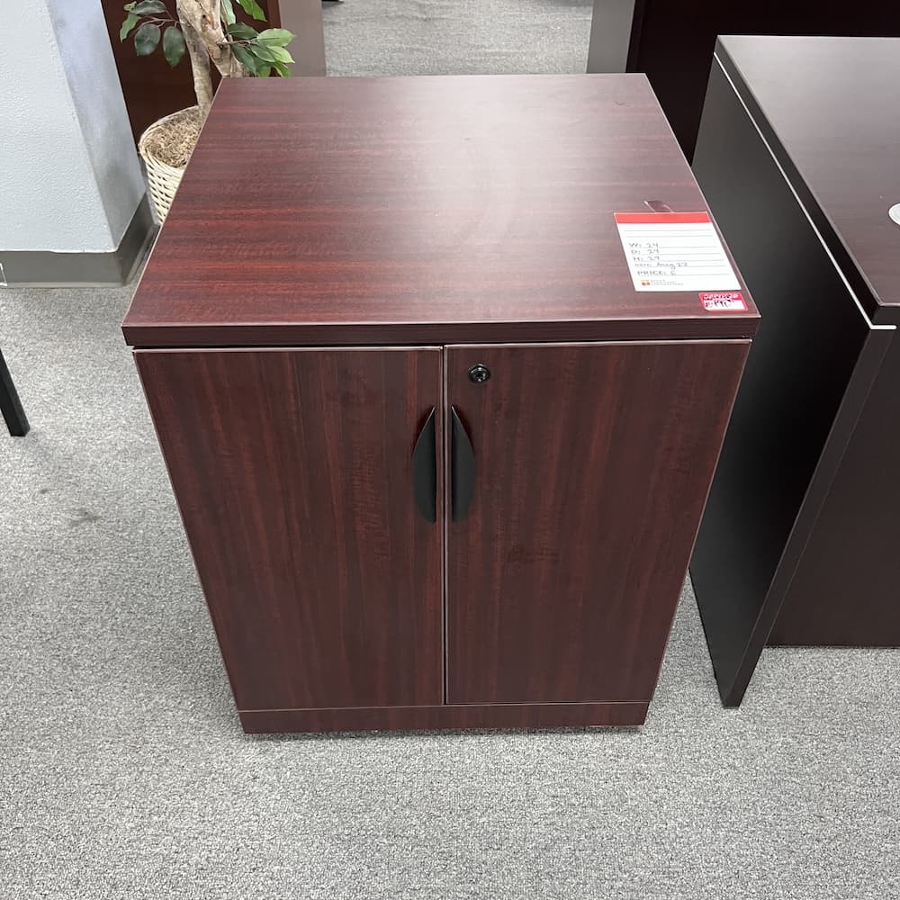 mahogany laminate 2 door storage cabinet, laminate, used office furniture