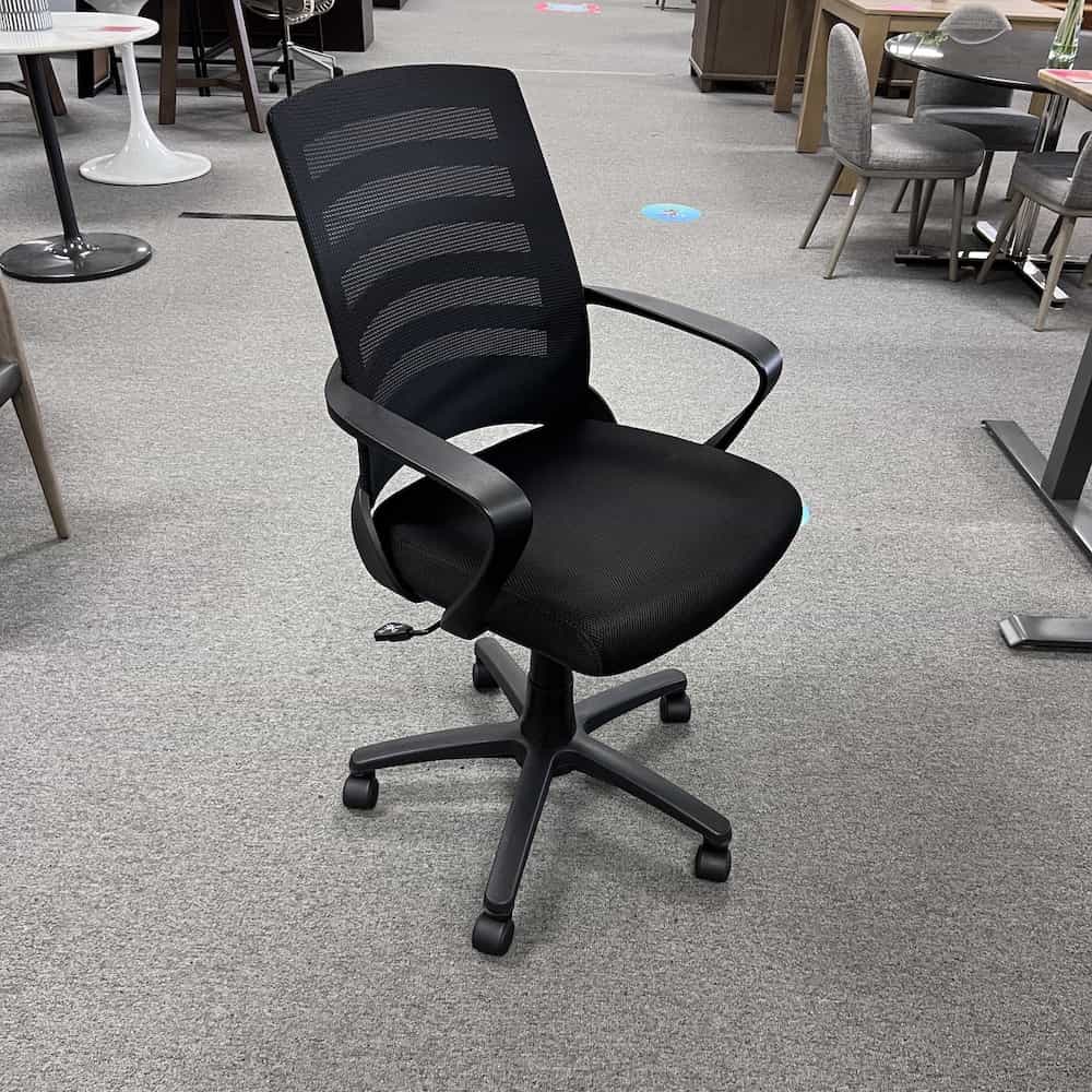 new black chair with ladder back, mesh back