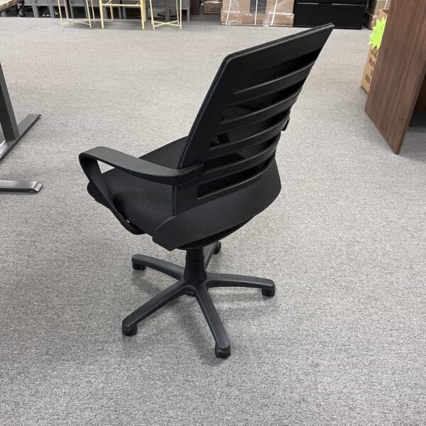 new black chair with ladder back, mesh back