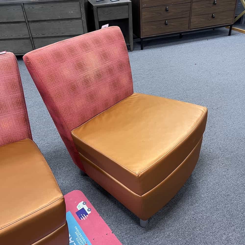 orange gold and red upholstered modular seating, office
