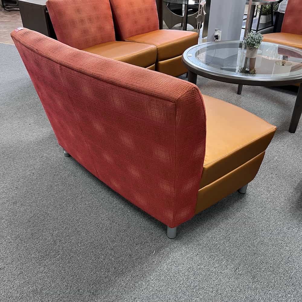 orange gold and red upholstered modular seating, office