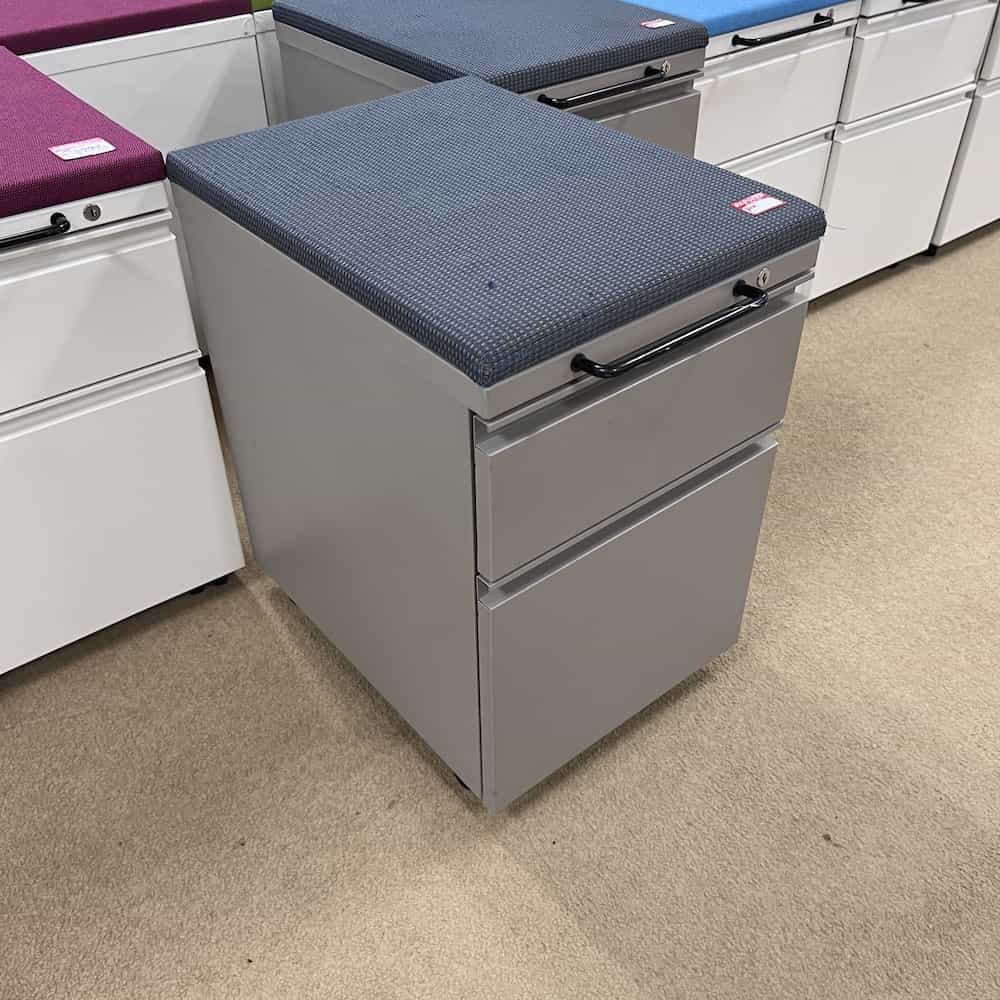 taupe metal and blue cushion top box file vertical rolling pedestal herman miller