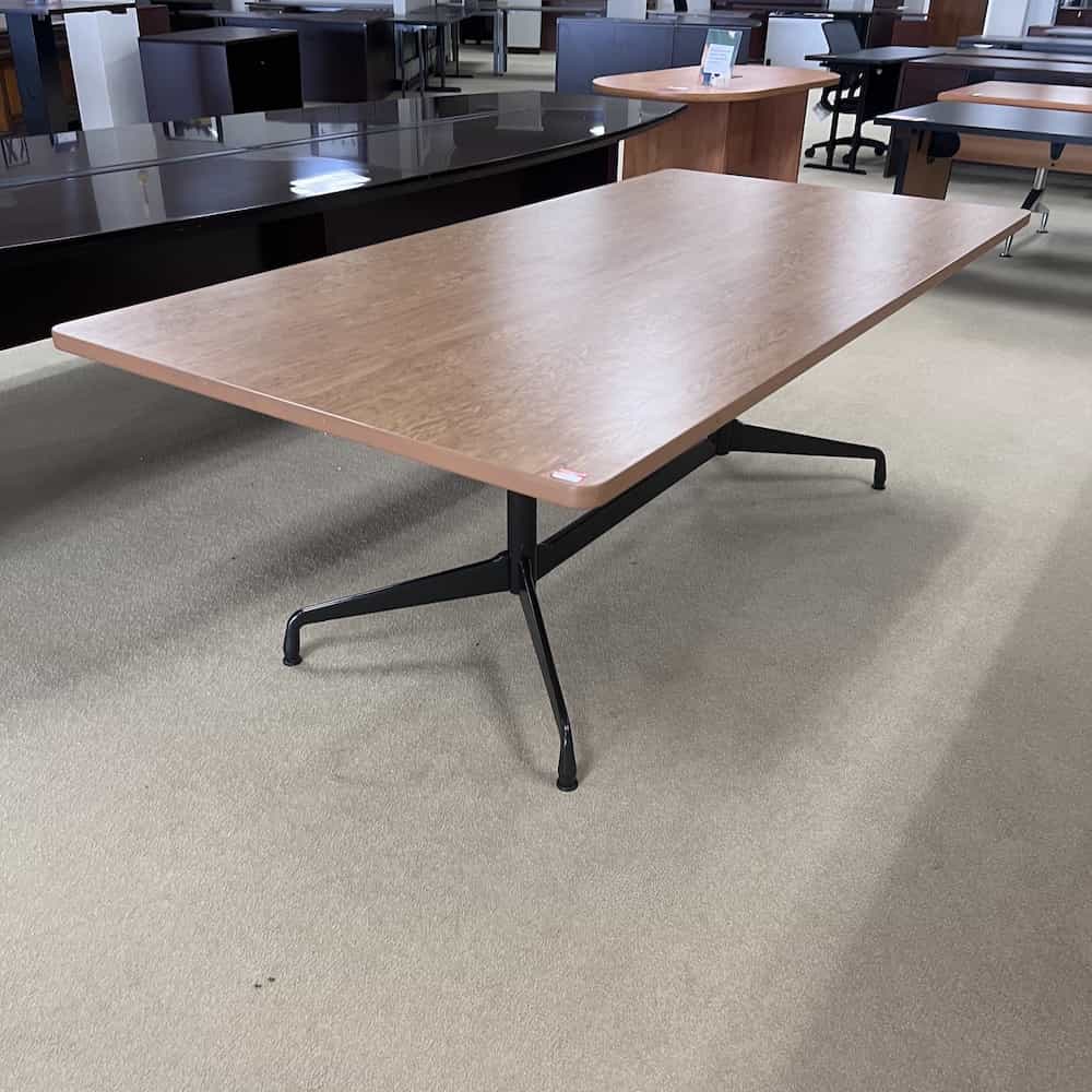 maple oak laminate top and black base herman miller conference table, rectangle shape, eames base