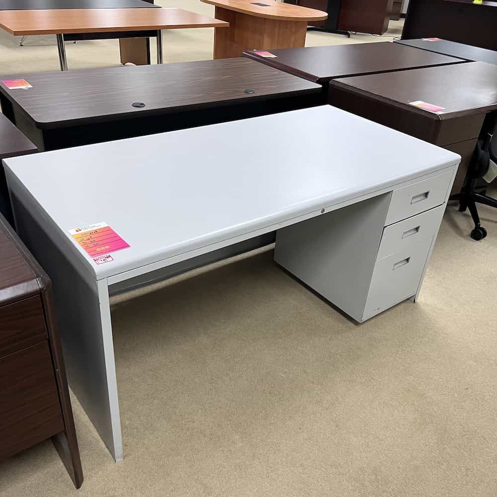 white metal desk with laminate top allsteel