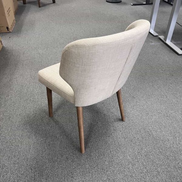 beige small wing back dining chairs mid century modern, back view
